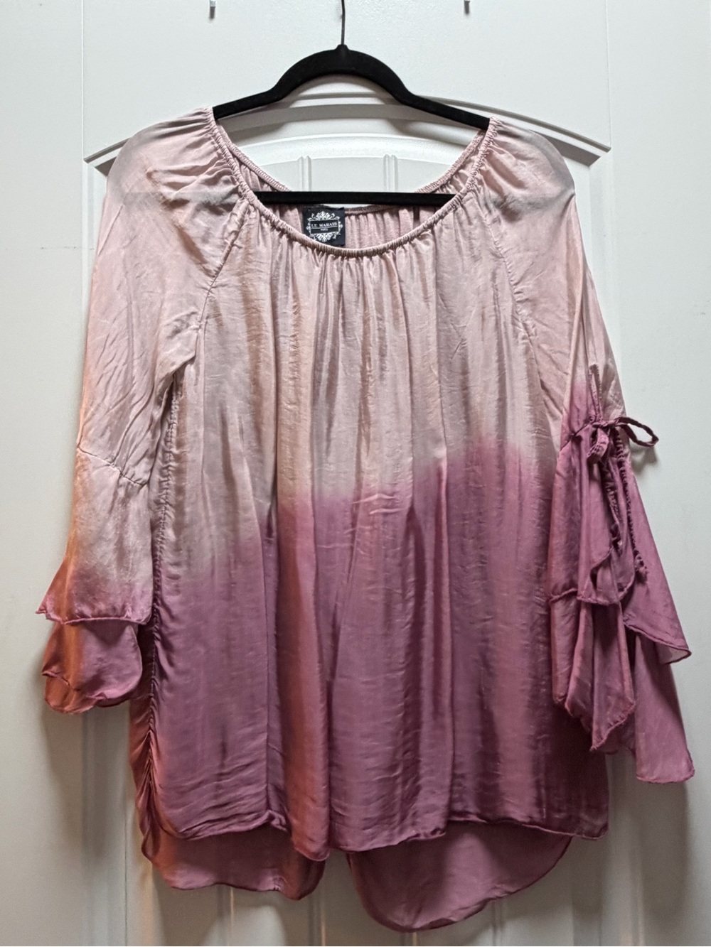 Pink to Magenta Ombre Peasant Tunic with Ruffle Tie Sleeves